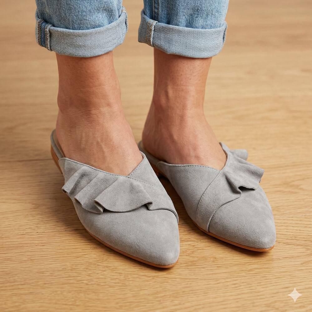 Joes Taupe Suede Ruffle Pointed toe Mule Flats 11
